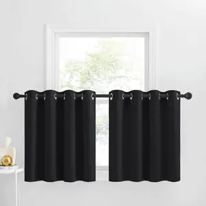 NICETOWN Short Tiers Blackout Curtains for RV Bedroom Windows, Room Darkening Grommet Curtain Tiers for Basement/Bedroom/Halloween Decor, 52 W x 30 L, Black, Set of 2