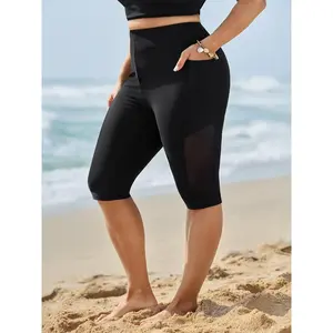 【Summer Turn-Up】【Tummy Control】BLOOMCHIC Plus Size Mesh Spliced Pockets Skinny-Fit Swim Bottoms [M-6X] 2026 Summer Pick for Mother's Day