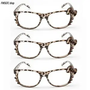 3-Pack cute Y2K leopard print glasses with trendy cartoon nerd frames. Chic decorative eyewear fits street style, back-to-school and Y2K outfits perfectly. Lovely practical gifts for various female-themed holidays.