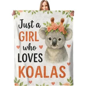 Floral Koala Blanket, Plush Soft Lightweight Warm Cozy FlannelCute Animal Throw Blanket for Couch, Travel, Bed, Outdoor, Gifts for Girls Teens Adults Women
