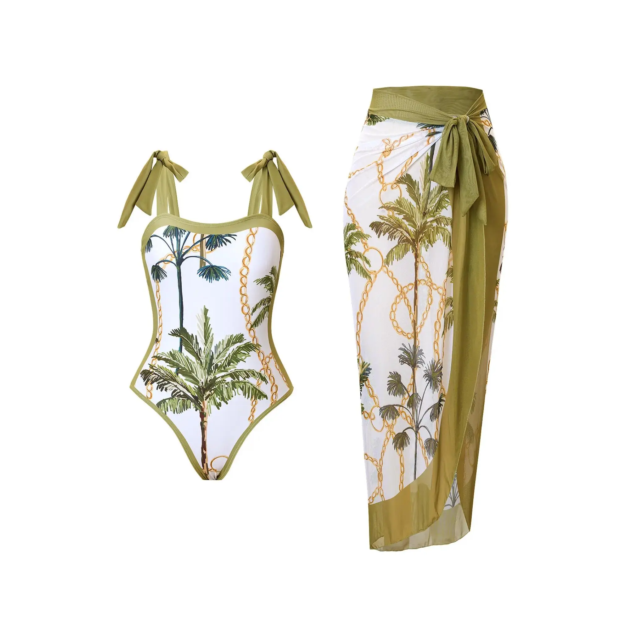 Tropical Swimsuit for Women One  Two  Set - Floral Bathing Suit with Skirt Bottom - Vacation Beachwear Halter Swimwear Plus Size Options piece women's tankini swim bikini