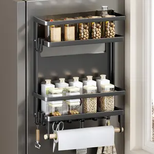 No drills, no holes, instant storage| magnetic fridge organizer| holds spices, wraps & tools, 20+ lbs capacity| frees up counter space instantly