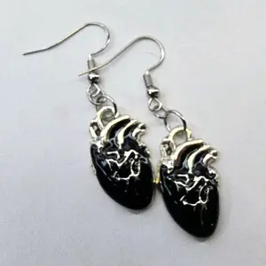 Anatomical Heart Earrings Nickel Free Handmade Valentine's Day Red Black