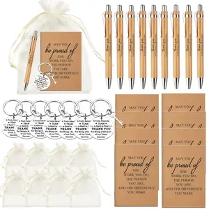 Team Gift Set, Employee Appreciation Gifts, Includes 9 Bamboo Pens, 5 Inspirational Notebooks, 5 Keychains, 5 Bags, Office Staff, Volunteers, Nurses, Teachers, Themed Gift Box