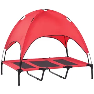 PawHut Elevated Portable Dog Cot Pet Bed with UV Protection Canopy Shade, 48 inch, Red