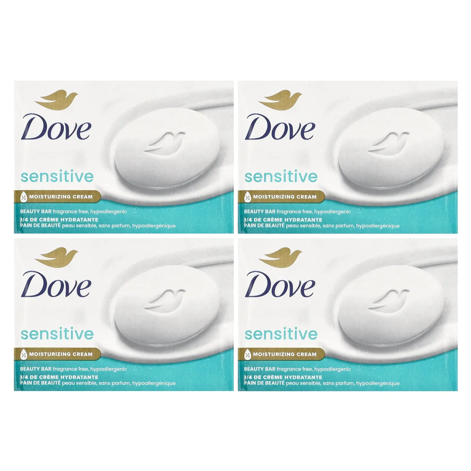Dove Beauty Bar Soap, Sensitive Skin, Fragrance Free, 4 Bars, 3.75 oz (106 g) Each