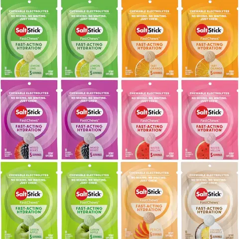 SaltStick Electrolyte FastChews - 120 Count Variety Pack - Chewable Electrolyte Tablets for Hydration, Salt Tabs - 10 Count (Pack of 12) Fitness Dietary Supplement Supplement Nutrients