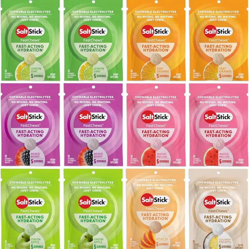 SaltStick Electrolyte FastChews - 120 Count Variety Pack - Chewable Electrolyte Tablets for Hydration, Salt Tabs - 10 Count (Pack of 12) Fitness Dietary Supplement Supplement Nutrients