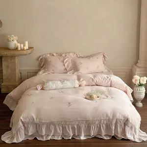 Beatrice Rose Lace Ruffle Bedding Set / Pink