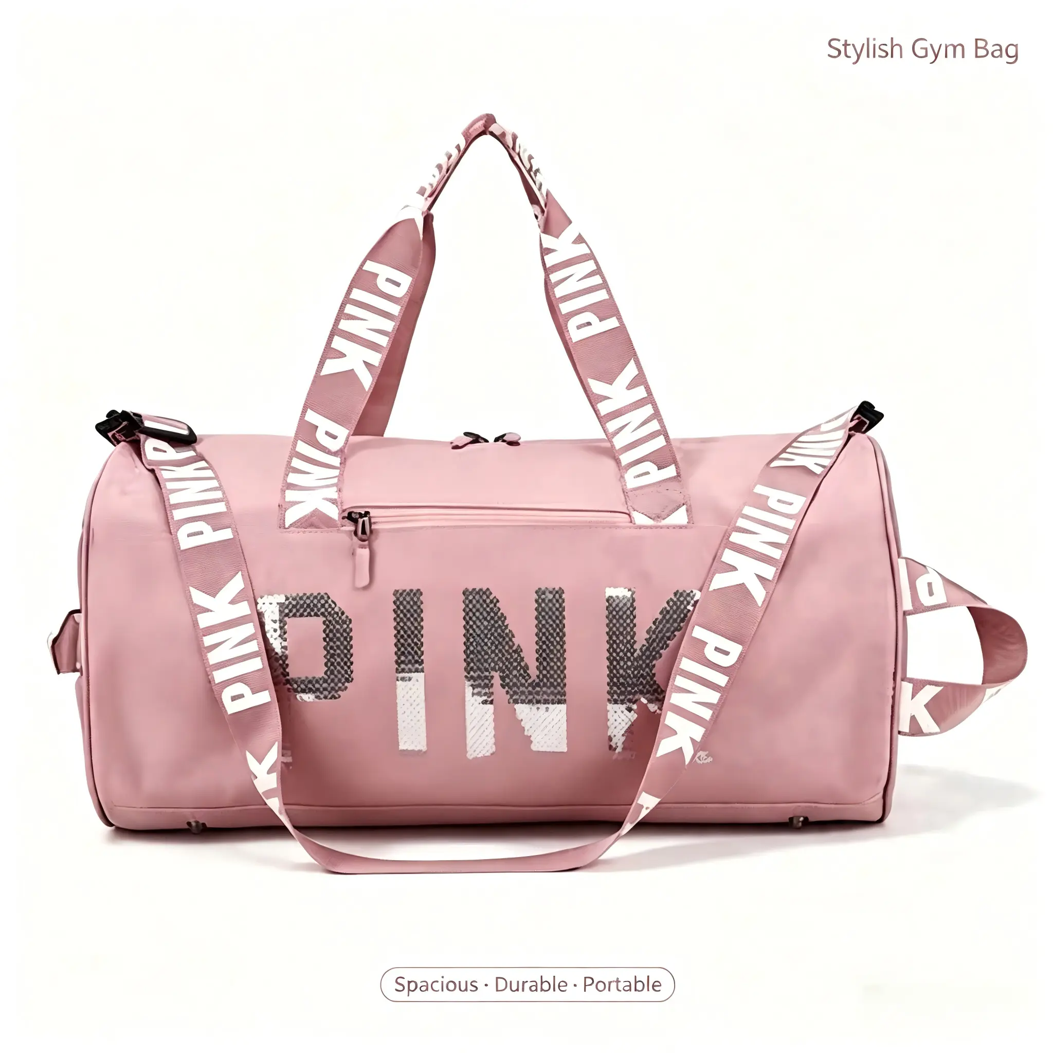 Sparkling Rhinestone PINK Duffle Bag, Durable Water Repellent Nylon Gym Bag, Large Capacity Printed Duffle Bag, Sports Overnight Bag for Fitness Camping Weekend Trip