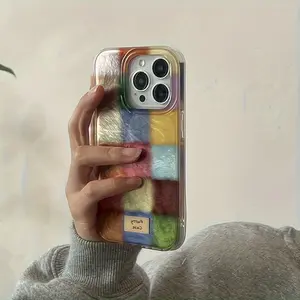 1 vintage colorful small square pattern large hole swirl pleated phone case, suitable for iPhone 17/16/15/14/13/12/11 ProMax/Pro/Plus