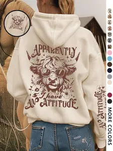 Western Highland Cow Hoodie "Apparently I Have An Attitude" Graphic Sweatshirt, Funny Sassy Vintage Pullover for Fall Winter