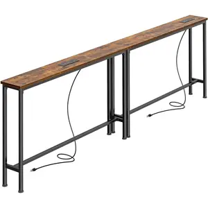 SUPERJARE 78.8 inch Narrow Console Table with Outlet, Sofa Table Set of 2, Behind Couch Table, Long Entryway Tables with Charging Station, for Living Room, Rustic Brown
