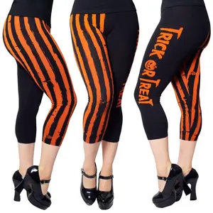 Trick or Treat Halloween Striped Capri Leggings