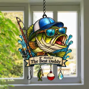 Bass Fisherman Suncatcher, Faux Stained Glass Window Hanging, Father's Day Gift