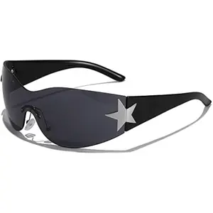 Y2K Sunglasses Rimless Wrap Around 2000s Trendy Sun Glasses for Women Men Fashion Shades