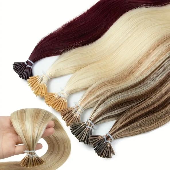 Luxurious Blonde I-Tip Human Hair Extensions 12-28 Inch 50pcs 30g/Pack 100% Remy Silky Straight Invisible Keratin Pre-Bonded No Tangle No Shedding Soft Natural Look For Daily Party Salon Use