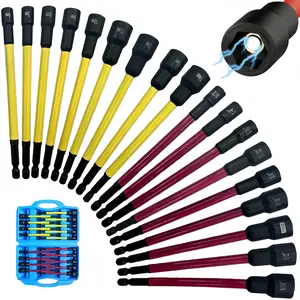 18-piece magnetic nut wrench set, metric and SAE color-coded hexagonal nut installation tools kit, extended magnetic socket drill bit with hard plastic storage box, suitable for impact drills, automatic maintenance and DIY hardware work
