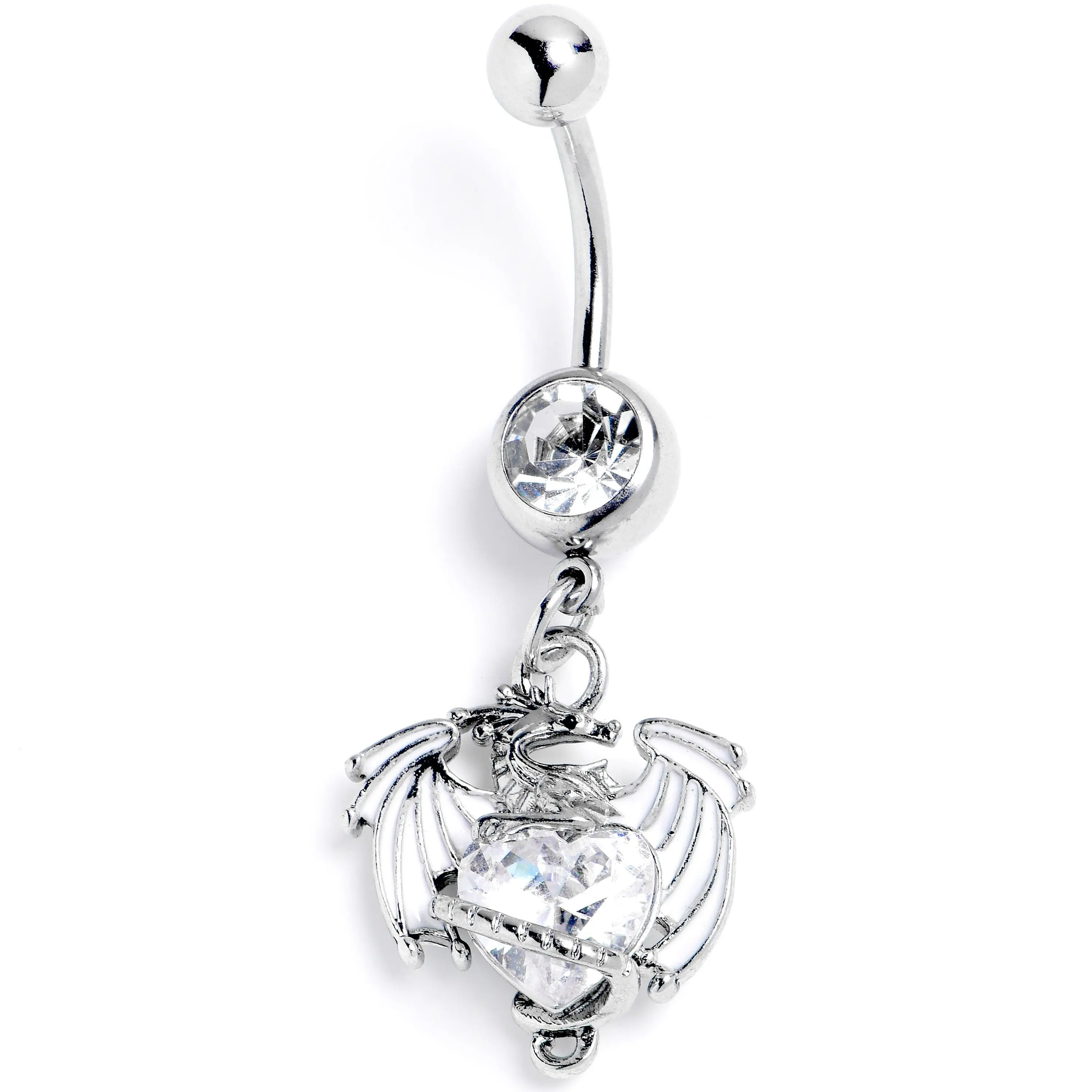 Clear Gem Heart of Dragon Dangle Belly Ring
