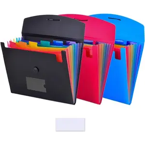 7-Pocket Expanding File 3 count, Plastic Expandable File Folder - Black&Blue&Red