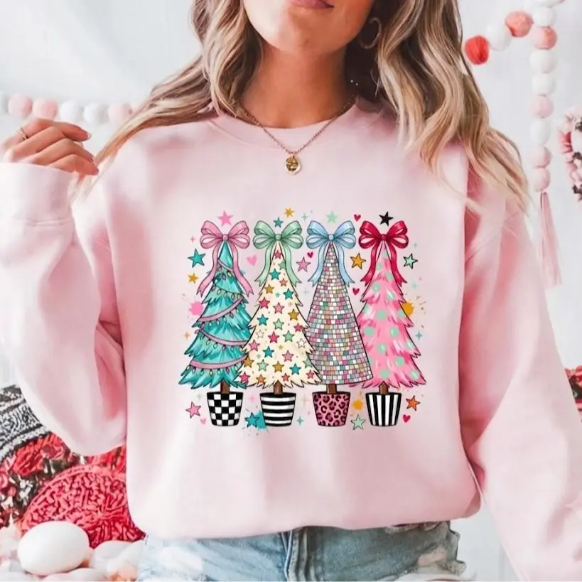 Christmas Tree Sweatshirt, Preppy Coquette Christmas Crewneck, Cute Festive Holiday Sweater, Trendy Bow Tree Jumper, Aesthetic Winter Season Clothes, Merry Xmas Party Outfit, Cozy Holiday Gift for Her, Aesthetic Christmas Clothes