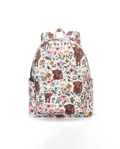 Pink Floral Highland Cow Western Kids Backpack Pink Floral Highland Cow Western Kids Backpack