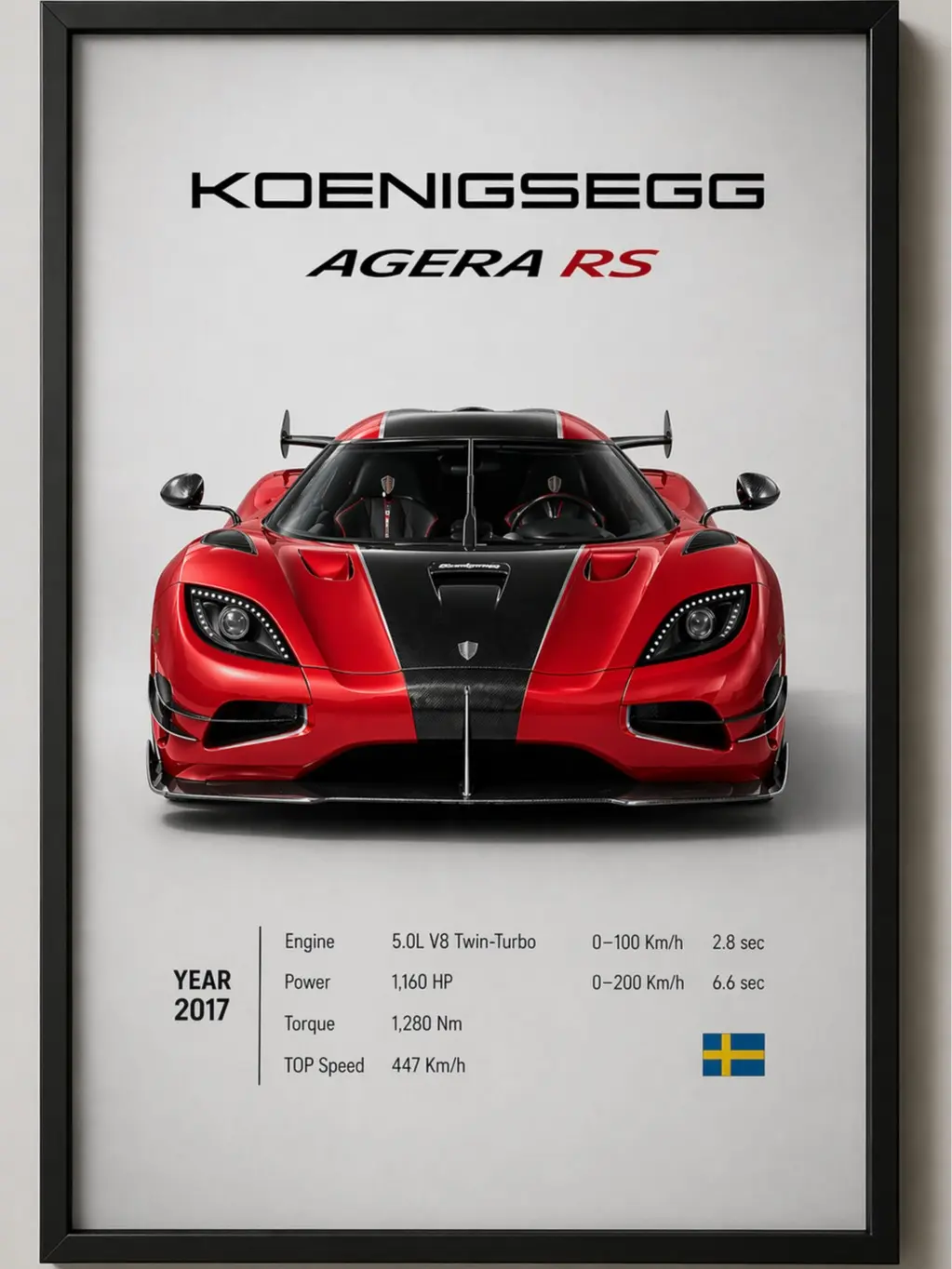 Koenigsegg Agera RS Vivid Paper Photo Poster, Luxury Black Framed Wall Art, Garage Decor, Home Supplies Wall Decoration, Gift for Car Lovers