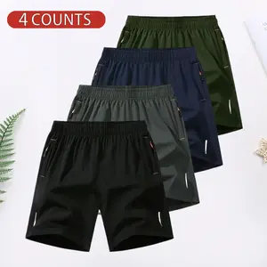 4 Counts Men's Solid Color Zipper Pocket Shorts, 4 Pack Casual Comfortable Breathable Shorts for Summer, Men's Bottoms for Everyday Wear