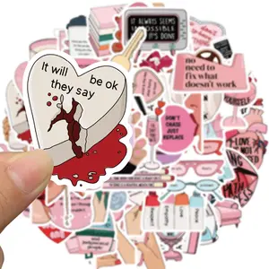 Motivational Heart Shaped Sticker, 50pcs/set Positive Quote Waterproof Vinyl Decal, Decorative Sticker for Laptop Skateboard Water Bottle Phone Notebook Guitar, Cover
