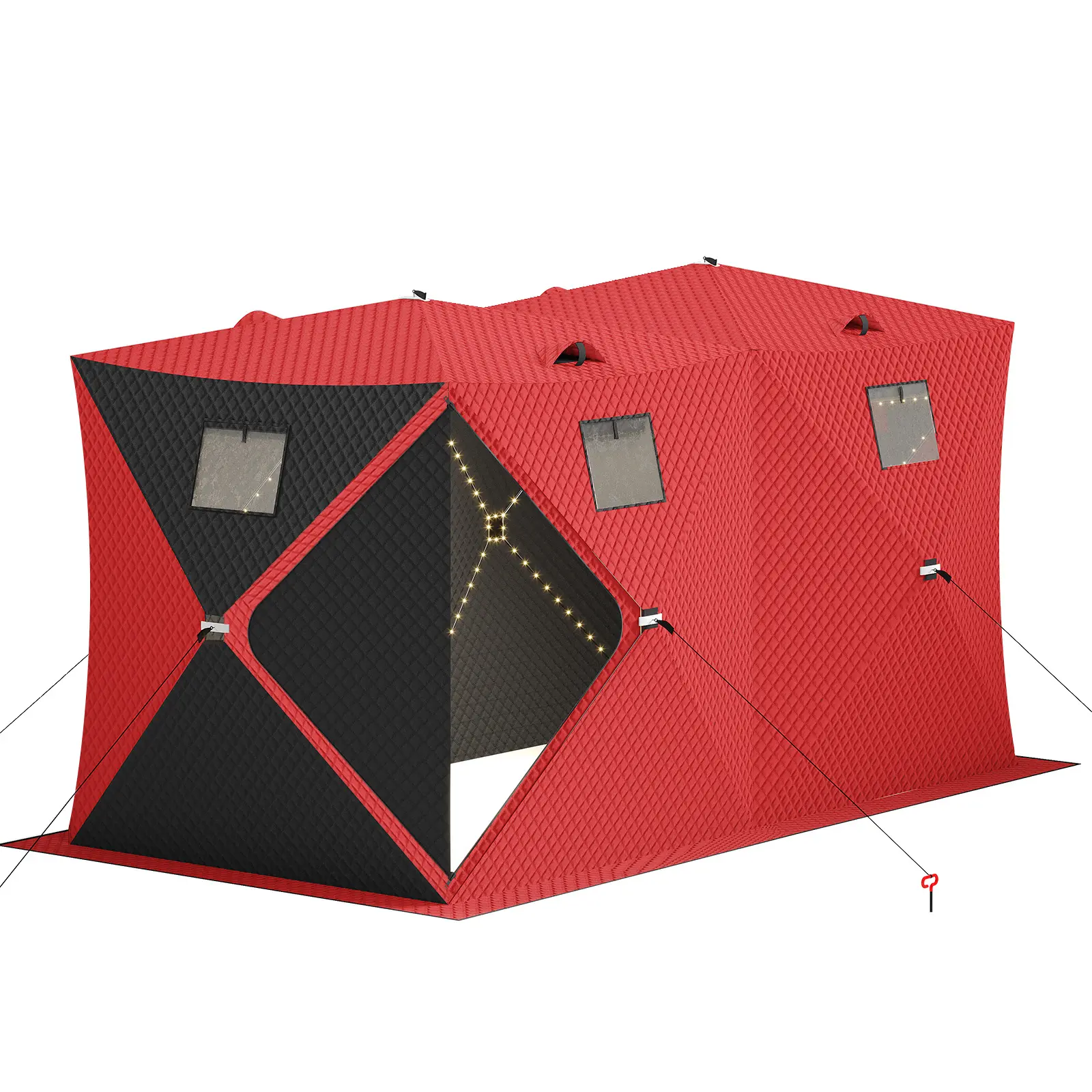 Insulated Pop-Up Ice Fishing Shelter for 2-3 People – Portable Tent with Windows, Zippered Door, Light Strip, Carry Bag, Anchors & Wind Rope – Ideal Winter Ice Shanty for Outdoor Fishing Trips