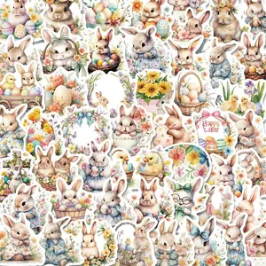 Easter Themed Sticker (50pcs), Cute Cartoon Rabbit Pattern Decorative Sticker, DIY Decals for Water Bottle, Laptop, Phone Case, Scrapbooking, Journal Making, Ornaments