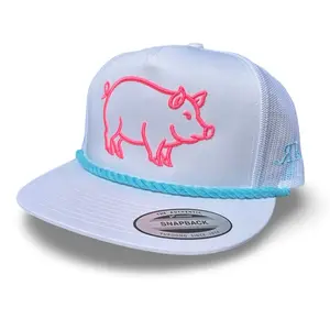 Neon Moon Pig Edition Rope Hat, White Mesh Back, Red Pig Design, Casual Style, Versatile for Everyday Wear