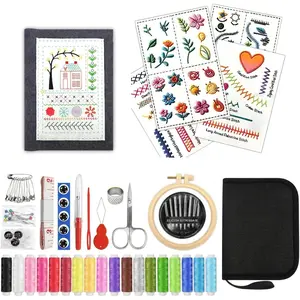 Embroidery Stitch Book Kit for Beginners - Upgraded Removable 106 Patterns with Extra Thick Threads,  & Full Tool Set, Washable Fabric Pages DIY Sewing Practice Book