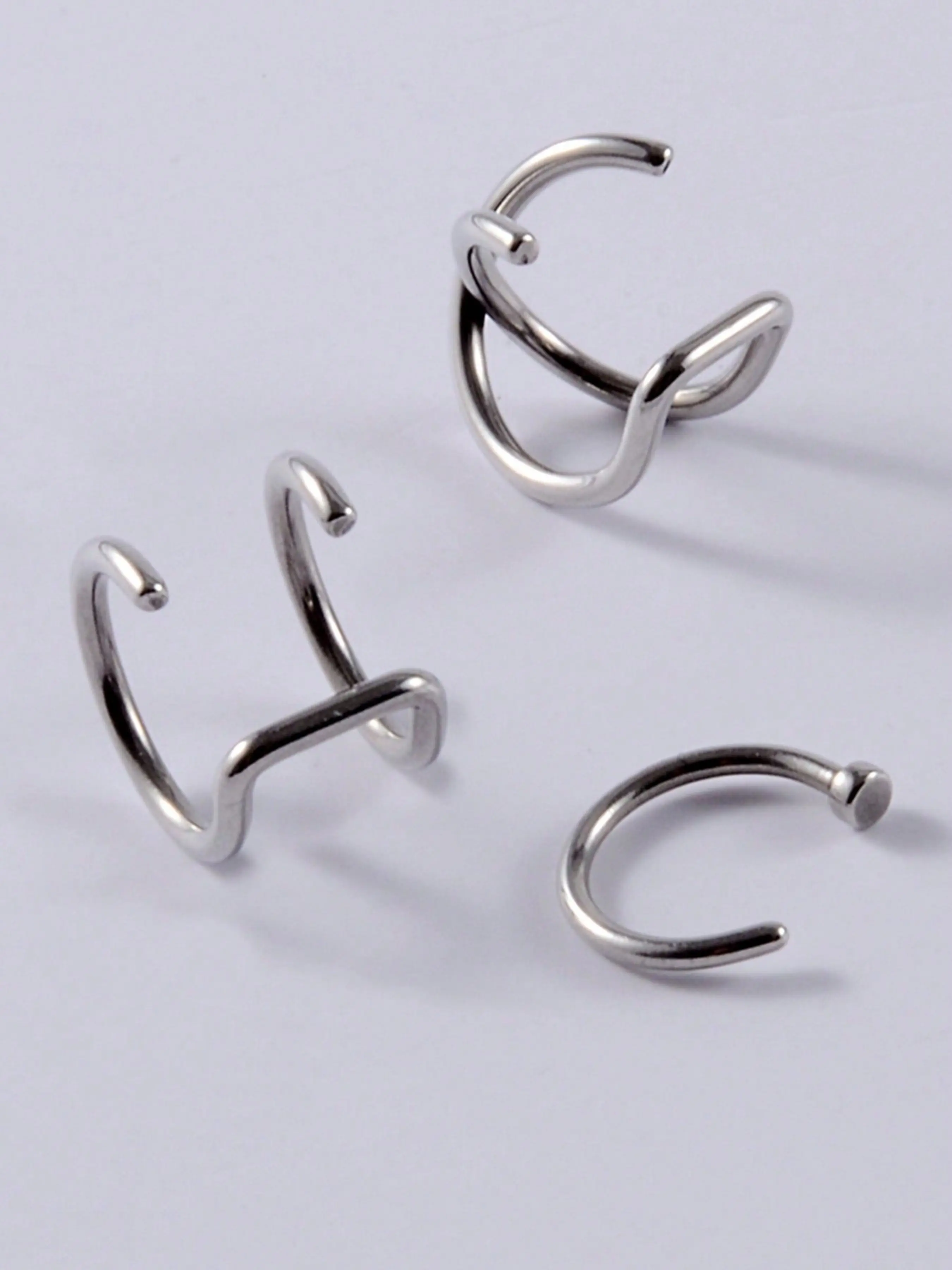 3PCS Punk Stainless Steel Fake Lip Rings Nose Piercer Labret Nose Hoop Studs C/Double-Deck/Cross Ear Cuff Fake Lip Ring Non Piercing Labret Rings Unisex