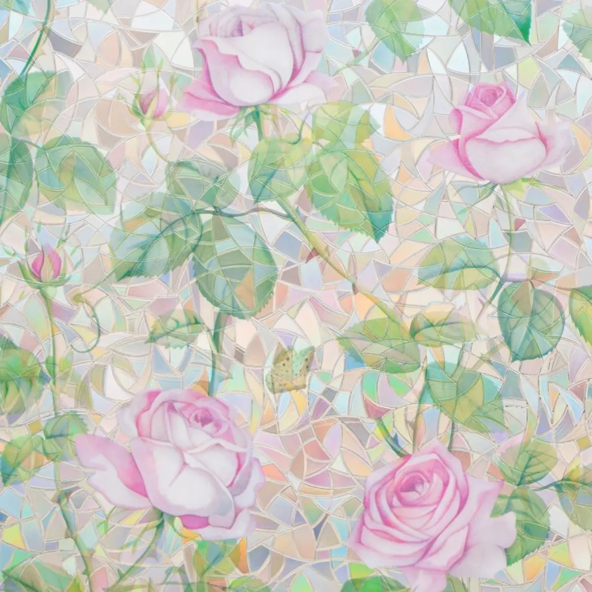 No Glue Window Film Pink Rose Rainbow Clings 3D Stained Glass Door Tint Covering Reusble Static Cling Decal for Home and Office,17.5 inches by 78.7 inches