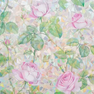 No Glue Window Film Pink Rose Rainbow Clings 3D Stained Glass Door Tint Covering Reusble Static Cling Decal for Home and Office,17.5 inches by 78.7 inches