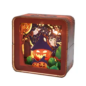 3D Wooden Puzzles For Adults Halloween Night Lights Model Kit Desk Decorations Birthday Gifts For Women, Puzzle-Shaped 3-D Puzzles