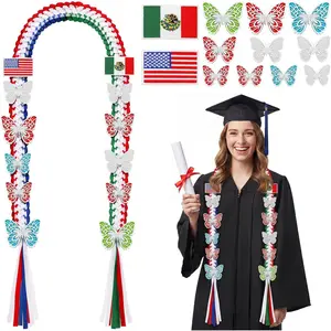 Mexican  Graduation Leis Class of 2026 Flag Flower Style Graduation Ribbon Gifts Lei for High School College