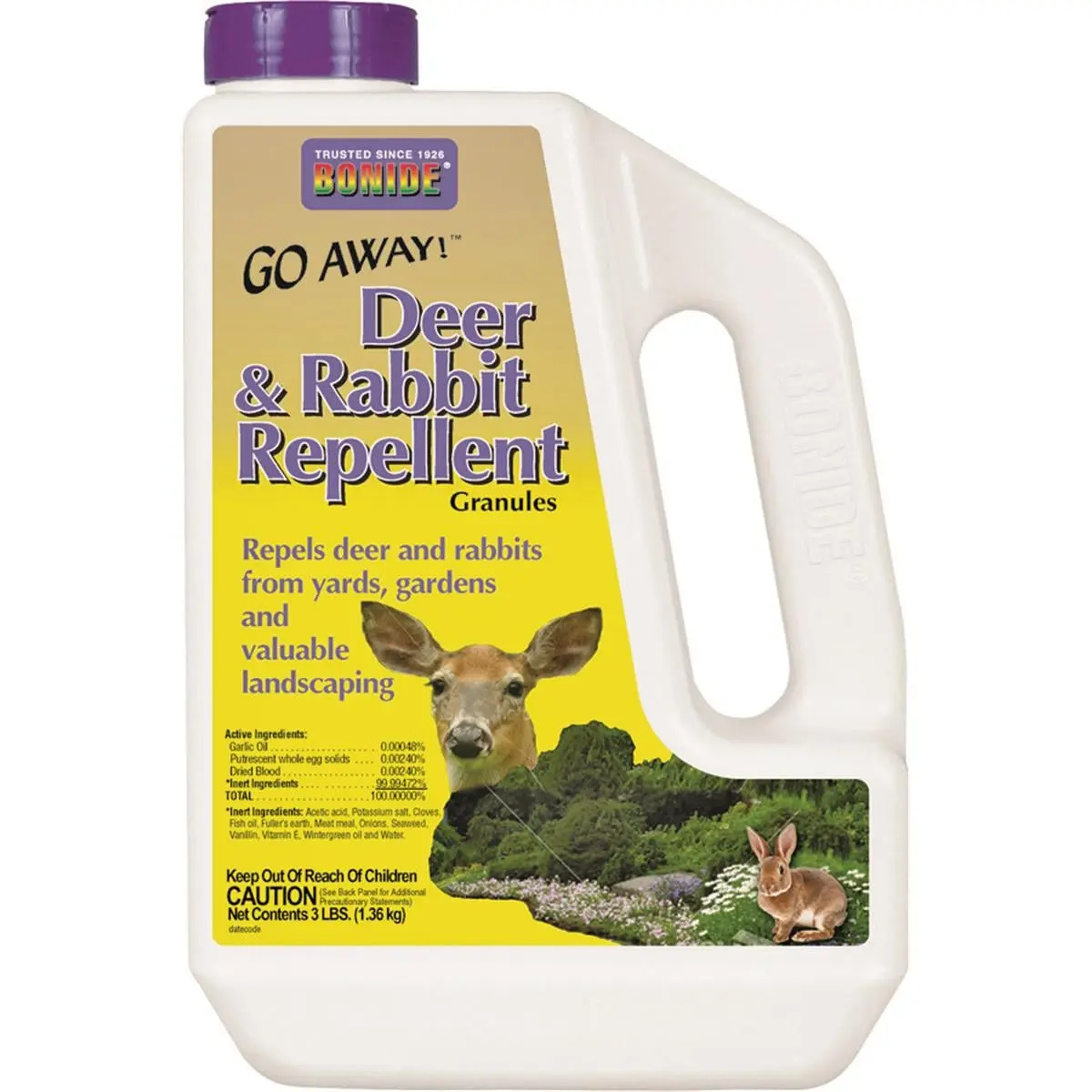 Bonide Products 227 Outdoor Deer & Rabbit Repellent Granules, 3 lbs Jug