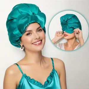 Satin hair Bonnet For Sleeping With Eye Mask 2-in-1  , Double Layer Hair Bonnet For Women Natural Curly Hair  Cute Bonnet With Sleeping Eye Mask Blue Silky Haircare Daily Heatless