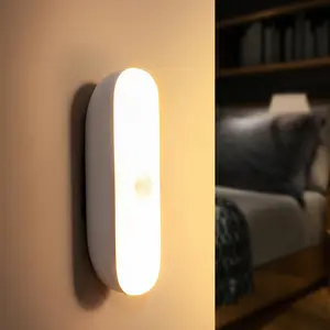 Rechargeable Battery Night Light with Motion Sensor, Wireless, Magnetic & Dimmable Stair Light, Portable Mini 3000K Warm White Stick-on Indoor Night Light for Bathroom, Hallway, Toilet, Bedroom, Stair