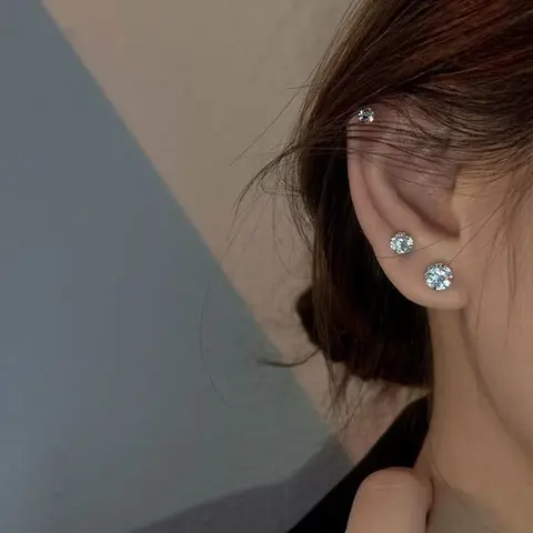 Women's 6-Piece Hypoallergenic Skin-Friendly Steel Stud Earrings Set - Unisex Adults' Gold-Plated Steel Round Balls with 4-Prong Steady Hold Cubic Zirconia Stones, Convenient for Piercings, Birthday Gift
