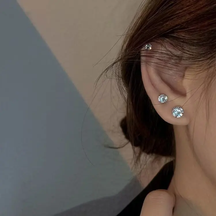 Women's 6-Piece Hypoallergenic Skin-Friendly Steel Stud Earrings Set - Unisex Adults' Gold-Plated Steel Round Balls with 4-Prong Steady Hold Cubic Zirconia Stones, Convenient for Piercings, Birthday Gift