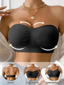 Women's Solid Color Detachable Strap Sports Bra, Wireless Compression Bras, Supportive Bra, Breathable Comfortable Strapless Push Up, Women's Lingerie for Indoor Outdoor Wear, Soft Comfy Bra