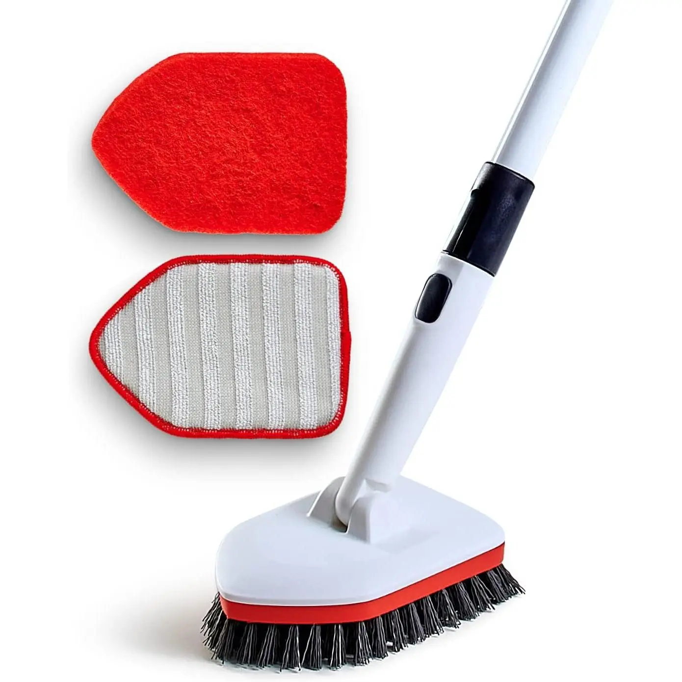 Shower  3 in 1 Extendable Long Handle 58" Cleaning Brush - Non Scratch Shower Brush for Cleaning Bathroom Kitchen Toilet Wall Tub Tile Sink (Red)