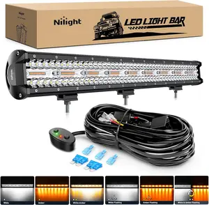 Nilight 26Inch 540W LED Light Bar Spot Flood Amber White Strobe 6 Modes with Memory Function Off-Road Truck Car ATV SUV Cabin Boat with 16AWG Wiring Harness Kit-1 Lead, Off Road Lights, Led Work Light