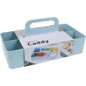 Stackable Organizer – Korean-Made Tote for, Office, Crafts, or School Supplies (Long Rectangle, Blue)