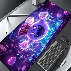 Purple Fantasy Ghost Design Extra Large Gaming Mouse Pad, Essential for Halloween Decor Desktop Protection Pad, Washable Rubber Pad Non-Slip Lock Edge Mouse Pad Suitable For Home Office, Gift for Family and friends, Desktop Accessory, Non Slip Mousepad