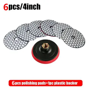 Huang Chang 4 Inch Diamond Polishing Pads with 5/8’’-11 Backer Pad, 6PCS Dry Granite Stone Polish Pad Kit for Drill, Grinder, Polisher, 0-5 Grit Polishing Pad for Concrete Marble Rock Countertop Quartz