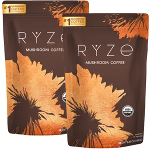 RYZE Mushroom Coffee Starter Kit, USDA Organic Instant Coffee with 6 Adaptogenic Mushrooms and MCT Oil for Better Energy, Focus, Digestion, Immunity with Turkey Tail, Shiitake, Lion's Mane, 60 serving